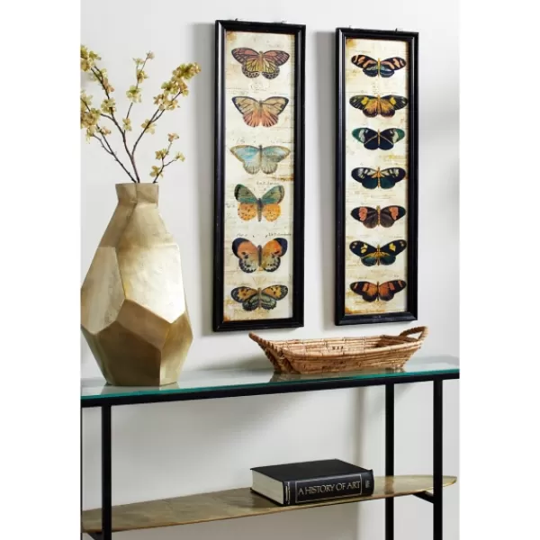 Framed Art-Kirkland's Home Literary Butterflies Framed Art Prints, Set Of 2 Brown/Yellow