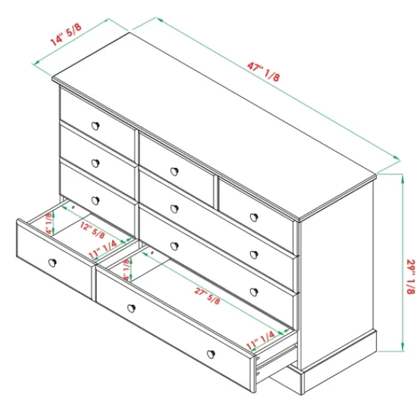 Dressers & Chests-Kirkland's Home Lola Cottage Frame Nine-Drawer Dresser Gray