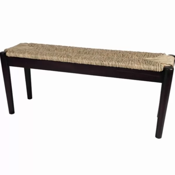 Benches & Ottomans-Kirkland's Home Lola Seagrass And Wood Bench Black