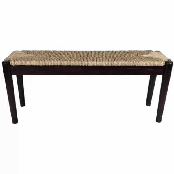 Benches & Ottomans-Kirkland's Home Lola Seagrass And Wood Bench Black