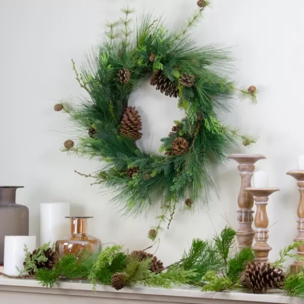 Wreaths-Kirkland's Home Long Needle Pine Christmas Wreath Green/Brown