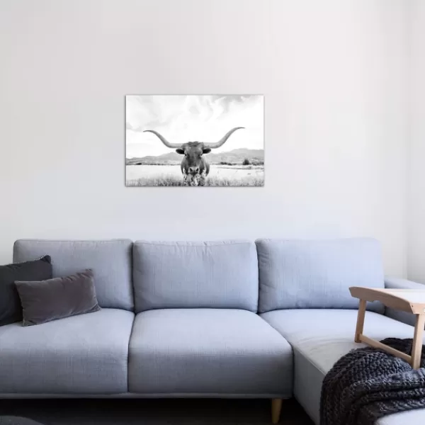 Canvas Art-Kirkland's Home Longhorn Giclee Canvas Art Print Black/White/Gray