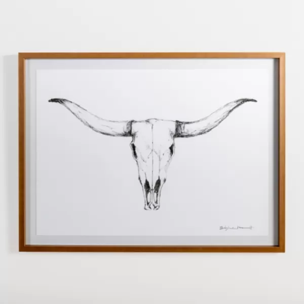 Framed Art-Kirkland's Home Longhorn Skull On Paper Framed Art Print White/Black