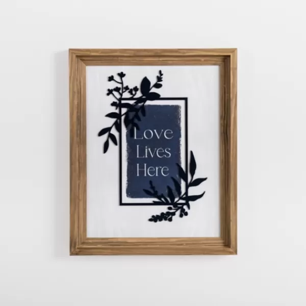 Wall Quotes & Signs-Kirkland's Home Love Lives Here Blue Greenery Wall Plaque Ivory/Blue