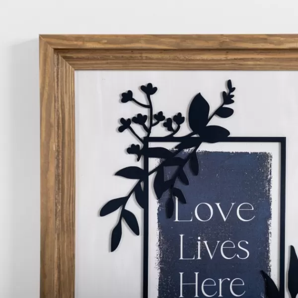 Wall Quotes & Signs-Kirkland's Home Love Lives Here Blue Greenery Wall Plaque Ivory/Blue