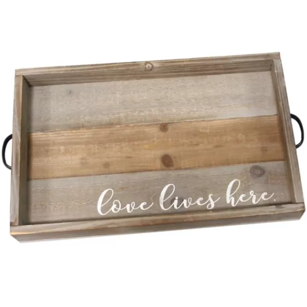 Decorative Trays-Kirkland's Home Love Lives Here Wooden Tray Brown