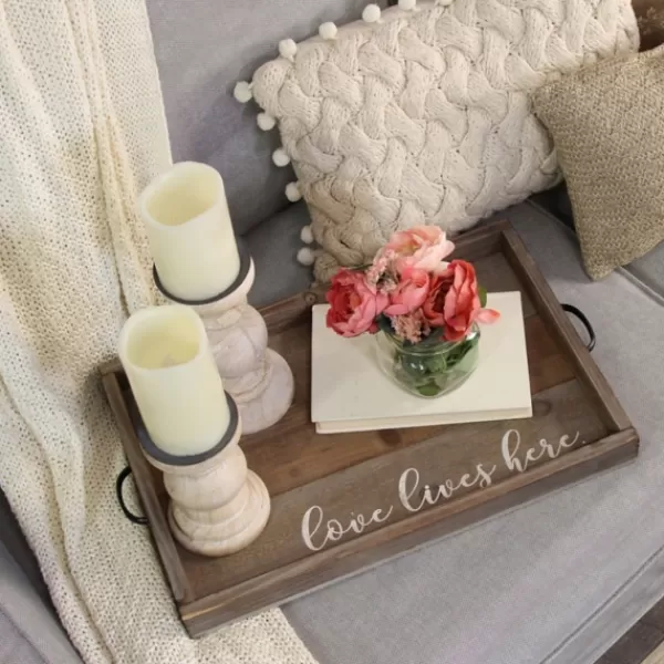 Decorative Trays-Kirkland's Home Love Lives Here Wooden Tray Brown