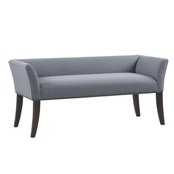 Benches & Ottomans-Kirkland's Home Low Back Flared Nailhead Trim Bench Blue