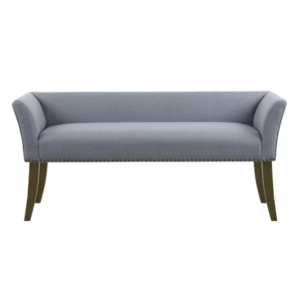 Benches & Ottomans-Kirkland's Home Low Back Flared Nailhead Trim Bench Blue