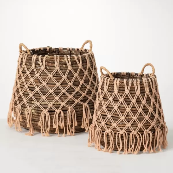 Baskets & Boxes-Kirkland's Home Macrame Overlay Baskets, Set Of 2 Brown