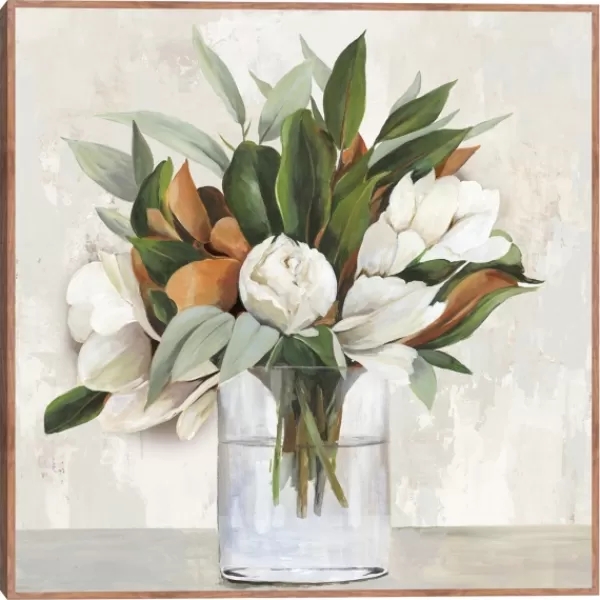 Canvas Art-Kirkland's Home Magnolia Bouquet Framed Canvas Art Print Ivory/Green