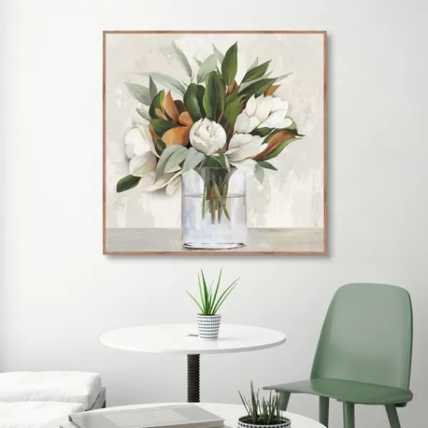 Canvas Art-Kirkland's Home Magnolia Bouquet Framed Canvas Art Print Ivory/Green