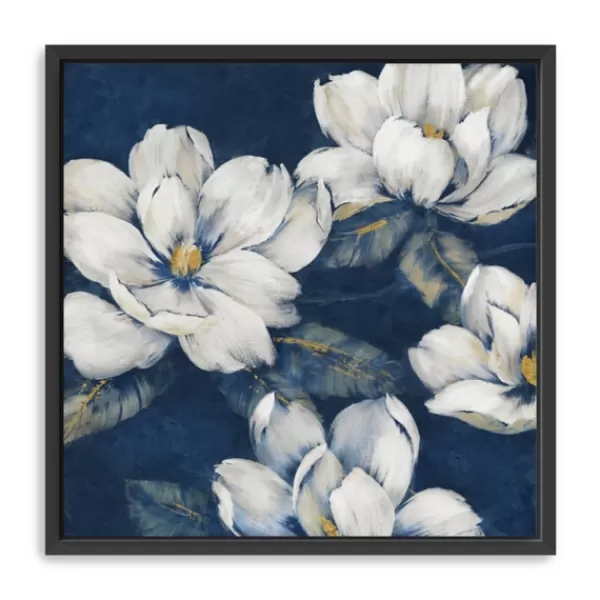 Framed Art-Kirkland's Home Magnolias Indigo Framed Giclee Canvas Art Print White/Blue/Yellow