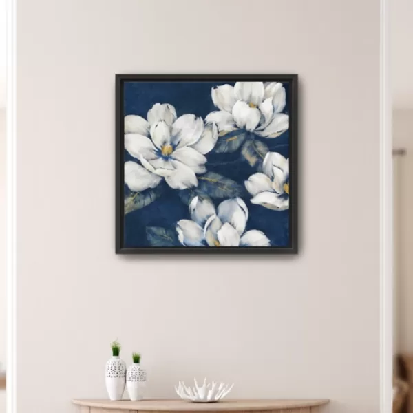 Framed Art-Kirkland's Home Magnolias Indigo Framed Giclee Canvas Art Print White/Blue/Yellow