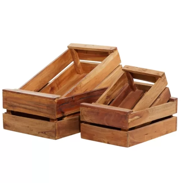 Baskets & Boxes-Kirkland's Home Mahogany Finish 4-Pc. Wooden Crates Brown