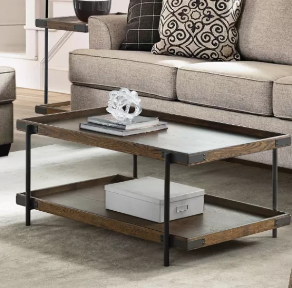 Coffee Tables-Kirkland's Home Mahogany Oak Wood Tray Top Coffee Table Brown