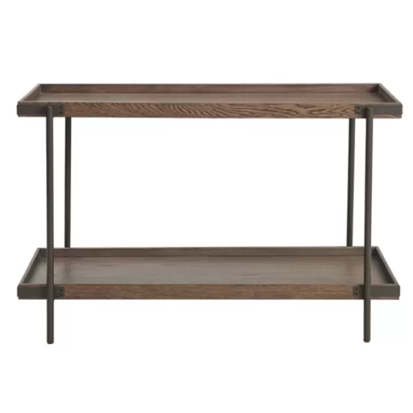 Console Tables-Kirkland's Home Mahogany Oak Wood Tray Top Console Table Brown