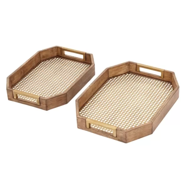 Decorative Trays-Kirkland's Home Mahogany Wood Grid Mesh Decorative Trays, Set Of 2 Brown