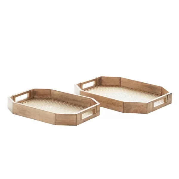Decorative Trays-Kirkland's Home Mahogany Wood Grid Mesh Decorative Trays, Set Of 2 Brown