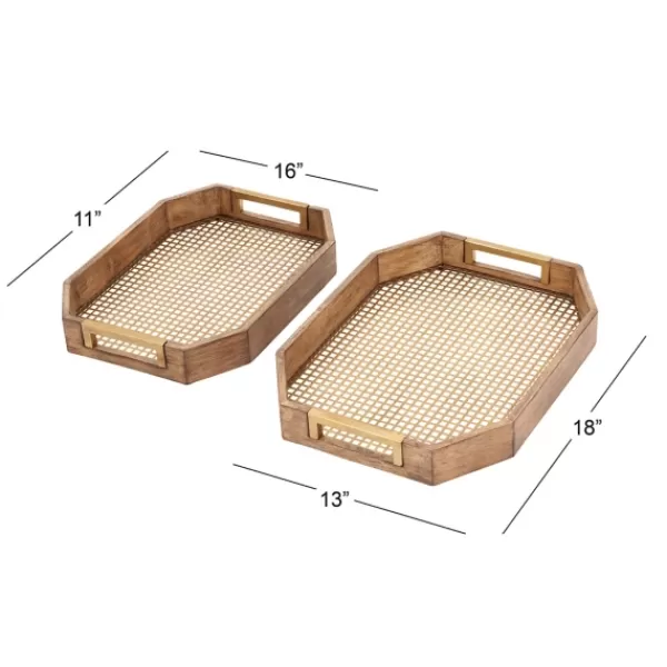 Decorative Trays-Kirkland's Home Mahogany Wood Grid Mesh Decorative Trays, Set Of 2 Brown
