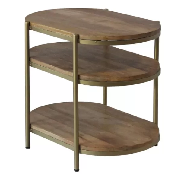 Accent & End Tables-Kirkland's Home Mango Wood 3-Tier Oval Side Table Brown/Gold