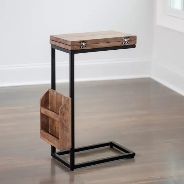 Accent & End Tables-Kirkland's Home Mango Wood And Iron Extendable C-Table Brown