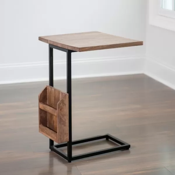 Accent & End Tables-Kirkland's Home Mango Wood And Iron Extendable C-Table Brown