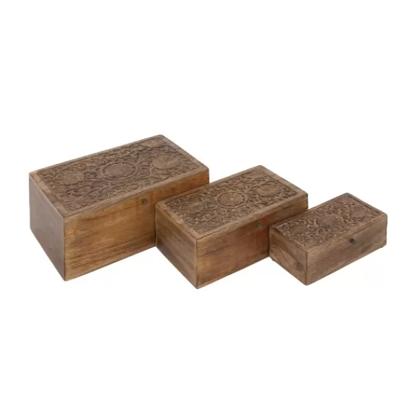 Baskets & Boxes-Kirkland's Home Mango Wood Carved Boxes, Set Of 3 Brown