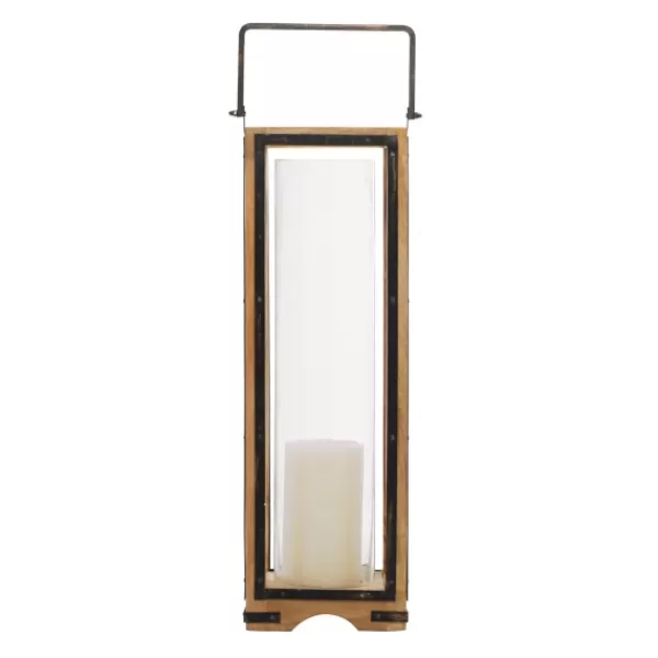 Lanterns-Kirkland's Home Mango Wood Frame Lantern, 31 In. Brown