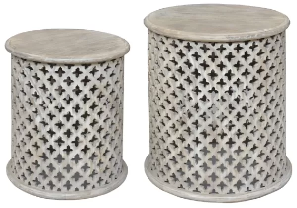 Accent & End Tables-Kirkland's Home Mango Wood Pierced Accent Tables, Set Of 2