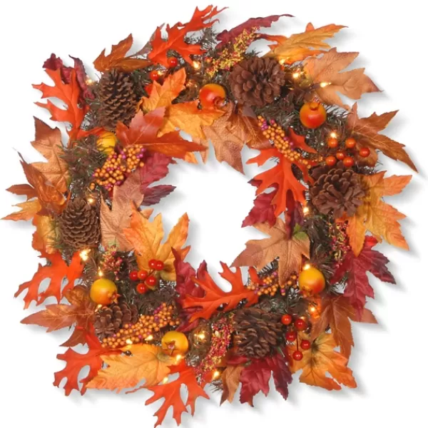 Wreaths-Kirkland's Home Maple Berry Pinecone Pre-Lit Harvest Wreath Orange/Brown