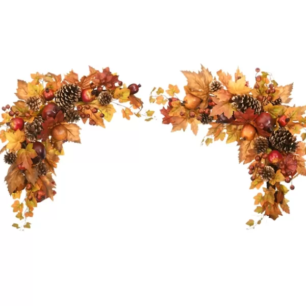 Arrangements & Greenery-Kirkland's Home Maple Leaf And Pomegranate Corner Swags, Set Of 2 Orange/Red
