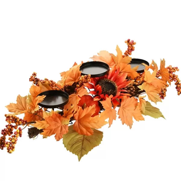 Arrangements & Greenery-Kirkland's Home Maple Leaf Candleholder Centerpiece Orange/Black