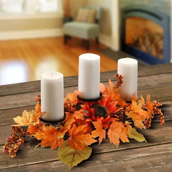 Arrangements & Greenery-Kirkland's Home Maple Leaf Candleholder Centerpiece Orange/Black