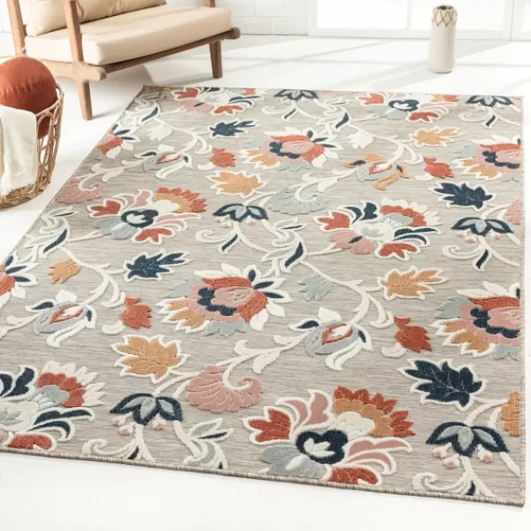 Outdoor Rugs-Kirkland's Home Mara Floral Blossom Indoor/Outdoor Area Rug, 7X9 Gray/White/Multi