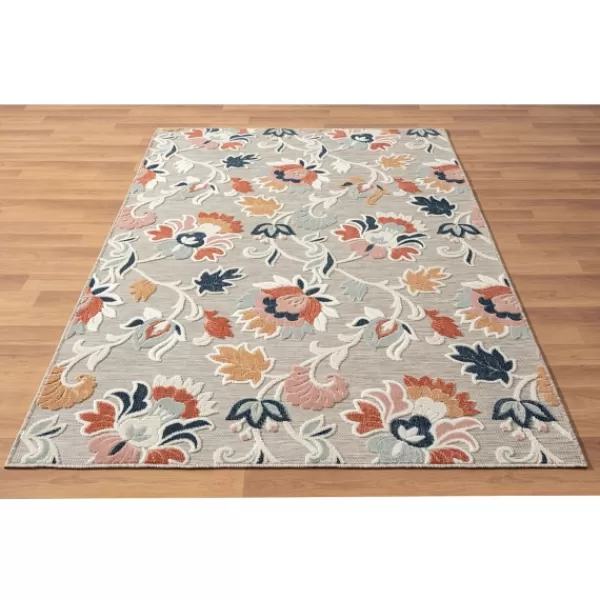 Outdoor Rugs-Kirkland's Home Mara Floral Blossom Indoor/Outdoor Area Rug, 7X9 Gray/White/Multi
