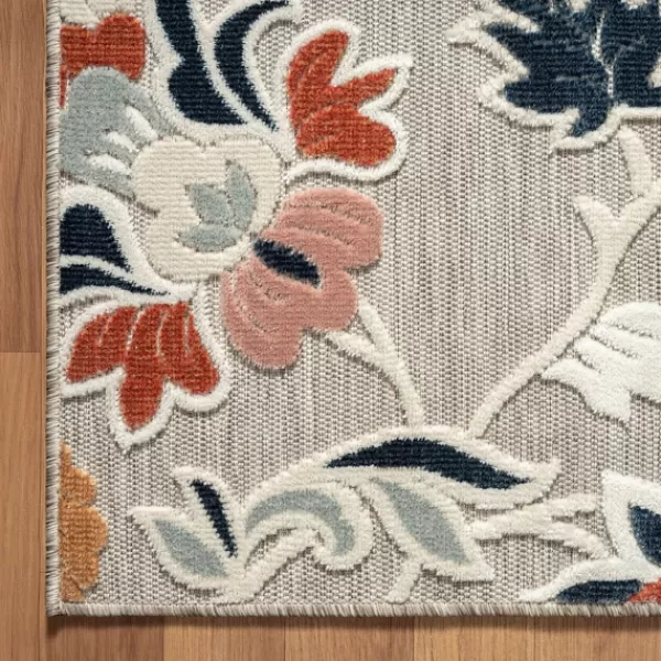 Outdoor Rugs-Kirkland's Home Mara Floral Blossom Indoor/Outdoor Area Rug, 7X9 Gray/White/Multi