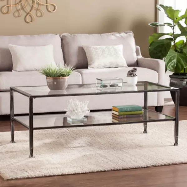 Coffee Tables-Kirkland's Home Mara Glass And Metal Coffee Table Black