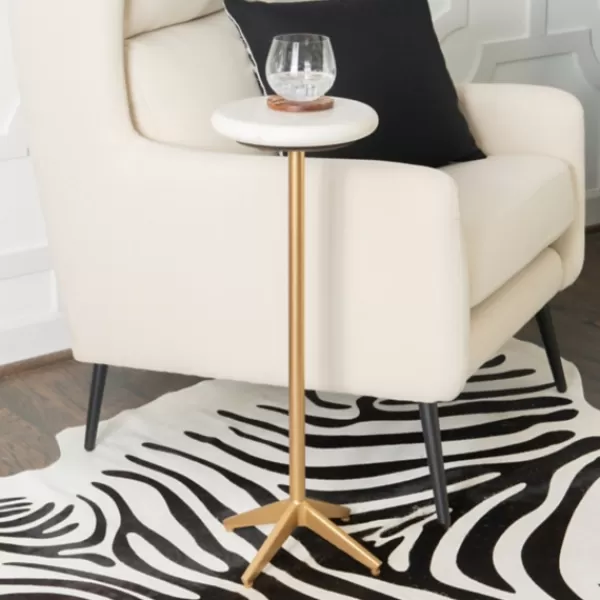 Accent & End Tables-Kirkland's Home Marble And Gold Base Cocktail Table White