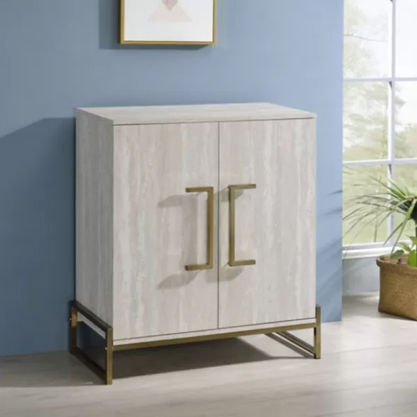 Cabinets & Sideboards-Kirkland's Home Marble Finish Gold Handle Storage Cabinet