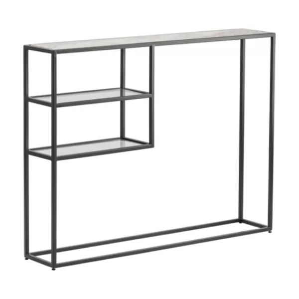 Console Tables-Kirkland's Home Marble Top Black Metal Console Table Black/White