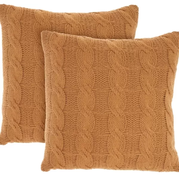 Pillows-Kirkland's Home Marigold Cable Knit Throw Pillows, Set Of 2 Orange