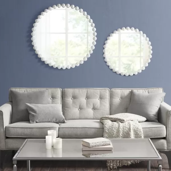 Decorative Mirrors-Kirkland's Home Marlowe White Beaded Round Wall Mirror, 27 In.