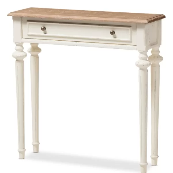 Console Tables-Kirkland's Home Marquetterie Whitewashed Oak Top Console Table