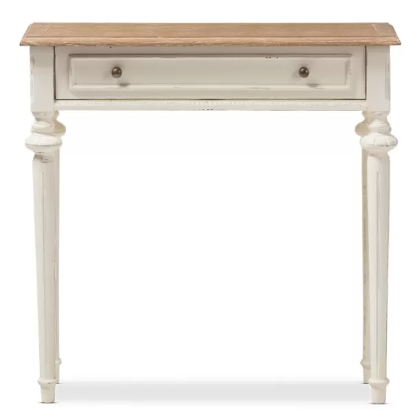 Console Tables-Kirkland's Home Marquetterie Whitewashed Oak Top Console Table