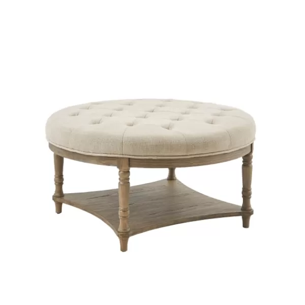 Benches & Ottomans-Kirkland's Home Martha Stewart Round Cream Ottoman With Shelf Ivory