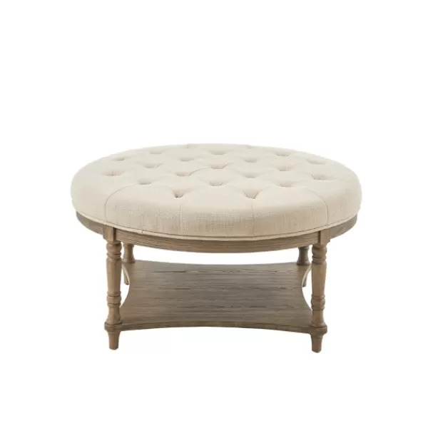 Benches & Ottomans-Kirkland's Home Martha Stewart Round Cream Ottoman With Shelf Ivory