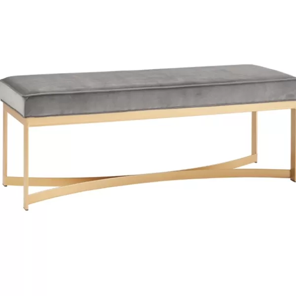 Entryway Furniture-Kirkland's Home Martha Stewart Upholstered Gold Metal Base Bench Gray