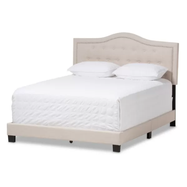 Beds & Headboards-Kirkland's Home Mary Beige Button Tufted Kind Bed Frame Ivory