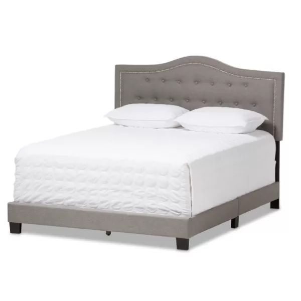 Beds & Headboards-Kirkland's Home Mary Light Button Tufted Full Bed Frame Gray